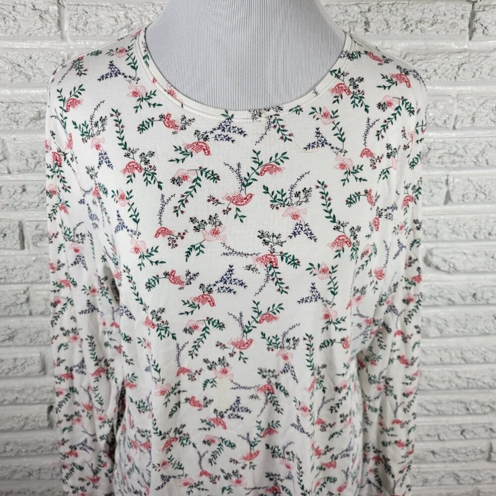 Croft & Barrow Womens XL Long Sleeve Cotton T-Shirt Red Birds Crew Neck C15E - Picture 3 of 9